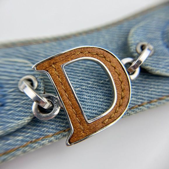 Christian DIOR Accessories Bracelet Bangle Dior Logo Blue Denim Vintage Women - Picture 12 of 16